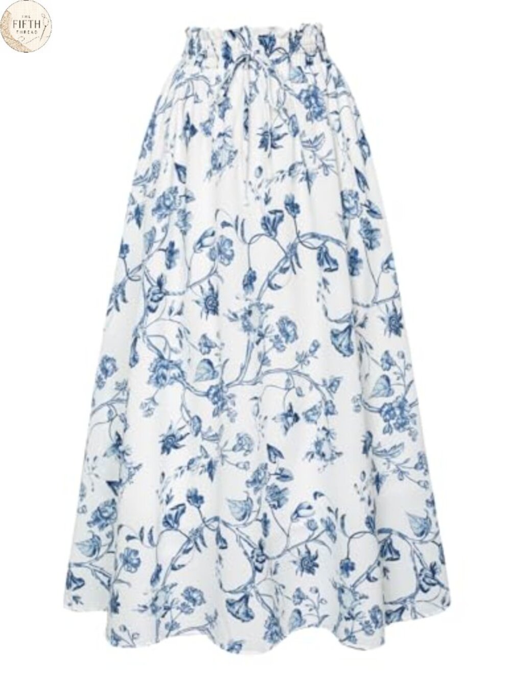 Floral Maxi Skirt High Waist Elastic Pleated A-Line Long Skirt with Pockets